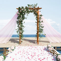 79in Wooden Garden Arbor Arch Trellis with Classic Countryside Style, Pergola Style Roof for Climbing Vines for Ceremony Party Weddings