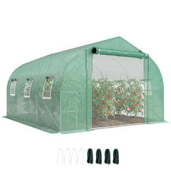 10'x11'x6' Walk-in Tunnel Greenhouse with Shelves, Mesh Door and Windows, Plant Hot House with PE Cover, Green