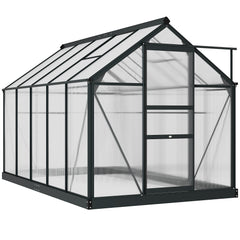 Polycarbonate Greenhouse, Heavy Duty Outdoor Aluminum Walk-in Green House Kit Vent Door, 6.2'x10.3'x6.6' Gray
