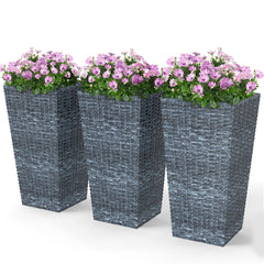 Tall Planters for Outdoor Plants Set of 3, 24 In Taper Planters with Drainage Holes, Rattan Decor Plant Pots for Indoor Outdoor Front Porch Patio Backyard, Gray