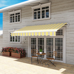 12' x 10' Manual Retractable Awning Outdoor Sunshade Shelter for Patio, Balcony, Yard, with Adjustable & Versatile Design, Yellow and Gray