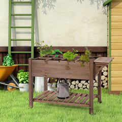 Raised Garden Bed Planter Box w/ 8 Grow Grids, Storage Shelf & Lockable Wheels