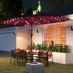 Garden Parasol, Double-Sided Sun Umbrella with LED Solar Lights, Patio Parasol for Outdoor, Wine Red