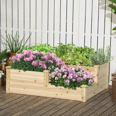 3 Tier Raised Flower Bed Outdoor Planter Box Wooden Garden Bed, Open Bottom for Plants, 42.5"x34.75"x14.25", Natural