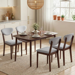 5-Piece Dining Table Set for 4, Mid-Century Modern Kitchen Table and Chairs, Light Gray
