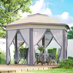 13' x 13' Pop Up Gazebo Hexagonal Canopy Shelter with 6 Zippered Mesh Netting for Patio Backyard Garden Wedding Party