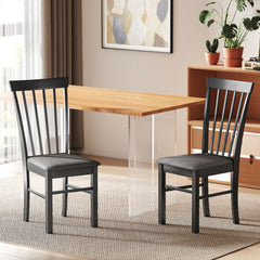 Wooden Dining Chairs Set of 2, Farmhouse Upholstered Kitchen Chairs with Rubber Wood Frame, Black and Gray