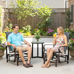 Gliding Lounger Chair Set of 2, Single Rockers with Lightweight Metal & Mesh Construction, Gray