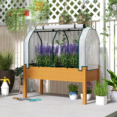 Raised Garden Bed with PE Greenhouse Cover Outdoor Planter Box for Herbs and Vegetables, 48 x 22 x 46 inch, Sand