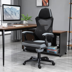 Home Office Chair Adjustable Height Recliner with Retractable Footrest, Mesh Back - Grey