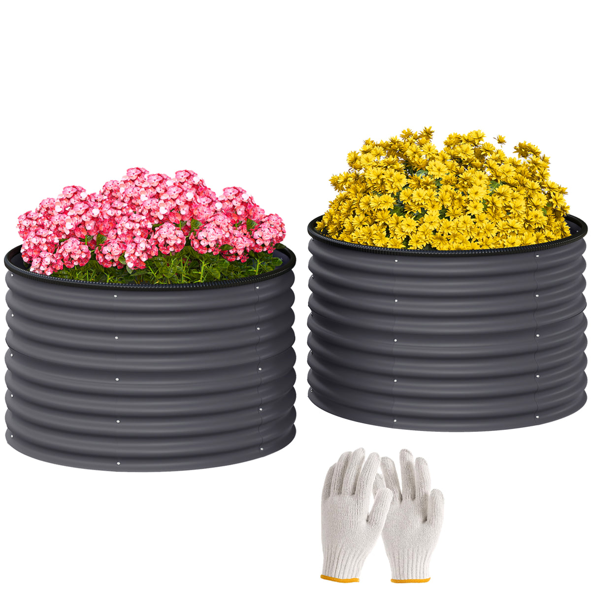 Set of 2 Raised Garden Bed, Metal Planter Box with Safety Edging, Easy-to-assemble Stock Tank, Dark Gray