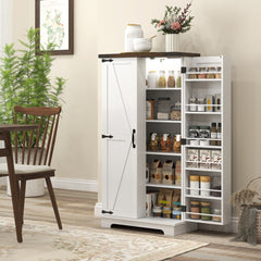 47" Kitchen Cabinet with Sensing LED Light, Kitchen Pantry Cabinet with Doors, Adjustable Shelves, Door Shelves, White