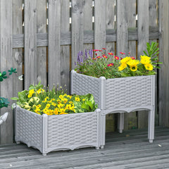 2-Piece Raised Garden Bed with Legs, Self-Watering Planter Box Raised Bed to Grow Flowers, Herbs & Vegetables, Gray