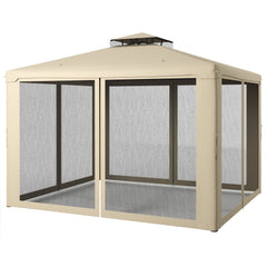 9.6' x 11.6' Patio Gazebo Outdoor Canopy Shelter with 2-Tier Roof and Netting, Steel Frame for Garden, Taupe
