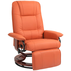Faux Leather Recliner Chair, Swivel Recliner with Footrest, Armrest and Wood Base for Living Room, Orange