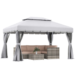 10' x 13' Patio Gazebo, Aluminum Frame Double Roof Outdoor Gazebo Canopy Shelter with Netting & Curtains, Light Gray