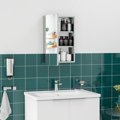 Wall Mounted Bathroom Medicine Cabinet Mirrored Cabinet with Hinged Door 3-Tier Storage Shelves Silver
