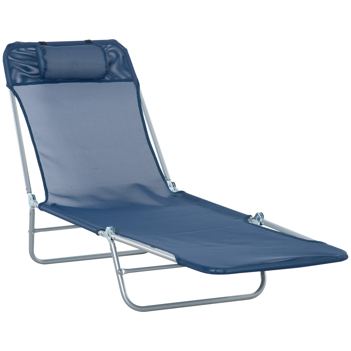 Folding Chaise Lounge Chair, Pool Sun Tanning Chair, Outdoor Lounge Chair with Reclining Back, Breathable Mesh Seat, Headrest for Beach, Yard, Patio, Dark Blue