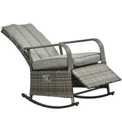 PE Rattan Rocking Recliner with Footrest, Gray