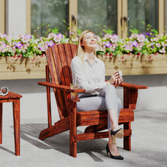 Oversized Adirondack Chair, Outdoor Fire Pit and Porch Seating, Classic Log Lounge w/ Built-in Cupholder, Brown