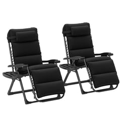 Zero Gravity Lounge Chair Set, 2 Pieces Reclining Folding Outdoor Lounge Chairs with Cushion, Headrest, Side Tray, Black