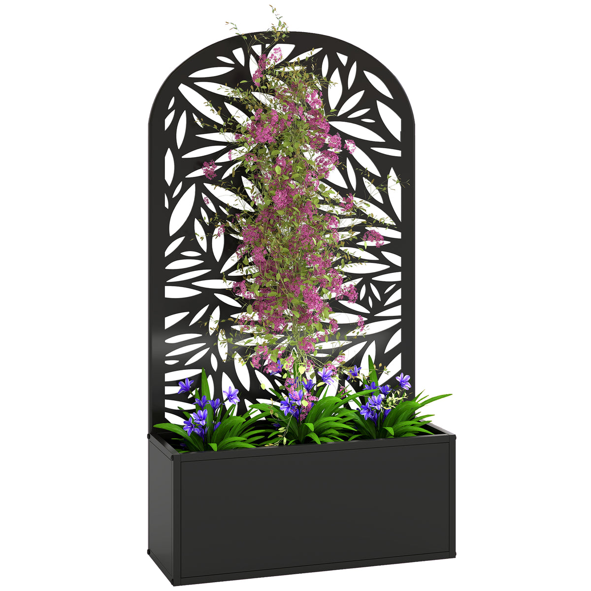 Metal Garden Bed with Trellis for Climbing Plants, Freestanding or Wall Mounted Flower Bed for Garden, Patio, Balcony