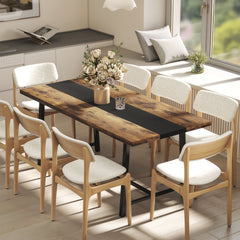 Industrial Kitchen Table for 8 People, 70.9" Long Dining Table with Large Tabletop and Steel Legs for Dining Room, Brown