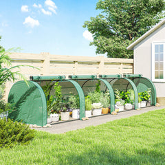 Mini Greenhouse, Portable Greenhouse with 4 Roll-Up Doors, PE Cover, 177.2" x 39.4" x 31.5", Green