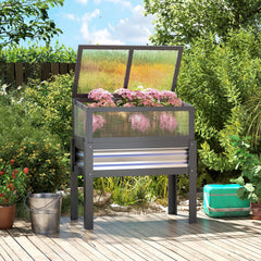 Raised Garden Bed with Flip-Up Mini Greenhouse, Elevated Planter Box with Legs and Bed Liner for Flowers, Vegetables