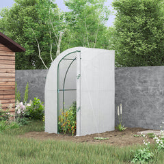 5' x 4' x 7' Outdoor Lean to Greenhouse, Walk-In Green House Plant Nursery with Roll-up Window, PE Cover, White