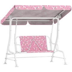 Qaba Kids Porch Swing, 2-Seater Patio Swing Bench with Safety Belts, Adjustable Canopy for Backyard, Garden, Pink