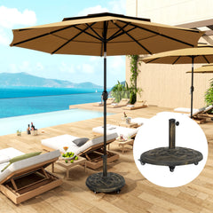 Round Patio Umbrella Base with Wheels, 44 lbs Resin Umbrella Stand Base, Heavy Duty Patio Umbrella Holder for 1.3"/1.5"/1.9" Umbrella Poles for Outdoor, Lawn, Poolside, Bronze