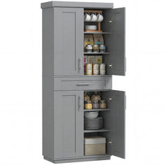 Modern Kitchen Pantry Freestanding Cabinet Cupboard with Doors and Drawer, Adjustable Shelving, Gray