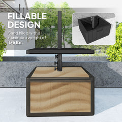 Patio Umbrella Base with Table Tray, Heavy Duty Weighted Umbrella Stand，Wheels Handles, 176lbs，Stand Filling, Black