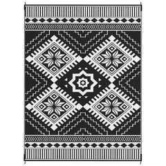 Reversible Outdoor Rug, Waterproof Plastic Straw with Carry Bag, 9' x 12', White & Black Toothed Rhombus