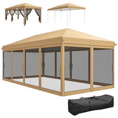 10' x 20' Pop Up Canopy Tent with Netting, Heavy Duty Instant Sun Shelter, Large Tents for Parties with Carry Bag for Outdoor, Garden, Patio, Beige