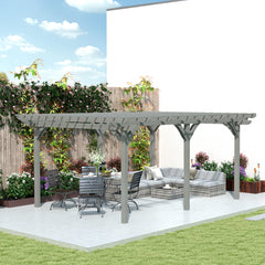 12' x 16' Outdoor Pergola, Wood Gazebo Grape Trellis with Stable Structure for Climbing Plant Support, Gray
