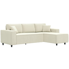 Corner Sofa with Reversible Chaise Lounge, Corduroy L-Shaped Sectional Sofa with Pocket Spring, Cream White