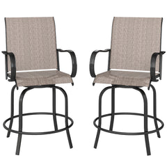 Outdoor Bar Stools Set of 2, 360° Swivel Bar Height Chairs, 26.75" x 29.5" x 48.5", Tan