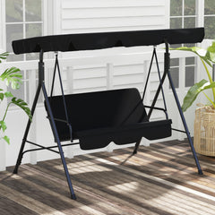3-Seat Outdoor Patio Swing Chair w/ Cushion, Steel Frame Stand, Adjustable Tilt Canopy for Patio, Garden, Black 2