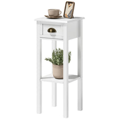2-Tier Side Table with Drawer and Shelf, End Table for Living Room and Hallway, White