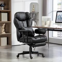400LBS Big and Tall Office Chair, Massage Office Chair with Footrest, Lumbar Support and Reclining Function, Black