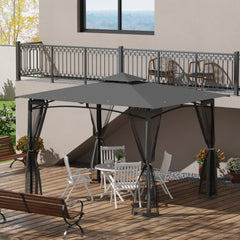 10' x 12' Outdoor Gazebo with Nettings, 2 Tier Patio Gazebo Canopy for Garden, Backyard, Deck, Dark Gray