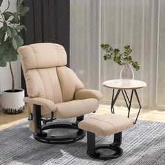 Recliner with Ottoman Footrest, Recliner Chair with Vibration Massage, Faux Leather and Swivel Wood Base for Living Room and Bedroom, Beige
