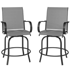 Outdoor Bar Stools Set of 2, 360° Swivel Bar Height Chairs, 26.75" x 29.5" x 48.5", Gray