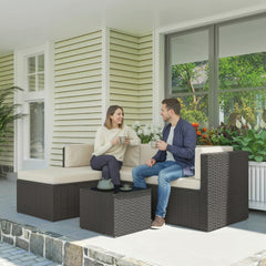3 Piece Patio Furniture Set, Wicker Outdoor Patio Conversation Furniture Set with Cushions, Glass Top Table, Beige
