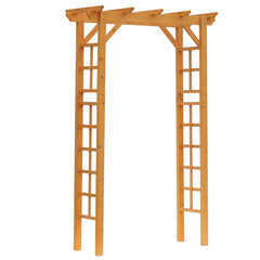 7' Wood Steel Outdoor Garden Arched Trellis Arbor with Natural Fir Wood & Side Panel for Climbing Vines, Orange