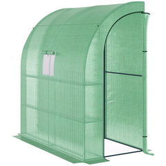 7' x 3' x 7' Lean to Greenhouse, Walk-In Green House, Plant Nursery with 2 Roll-up Doors and Windows, PE Cover and 3 Wire Shelves, Green