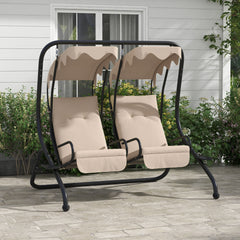 2-Seater Outdoor Porch Swing with Canopy, Patio Swing Chair for Garden, Poolside, Backyard, Beige