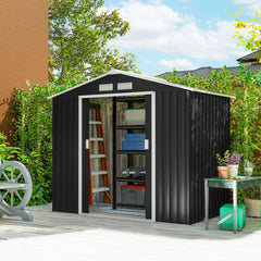 7' x 4' Outdoor Storage Shed, Garden Tool House with Foundation Kit Vents Sliding Doors for Backyard Patio Dark Gray